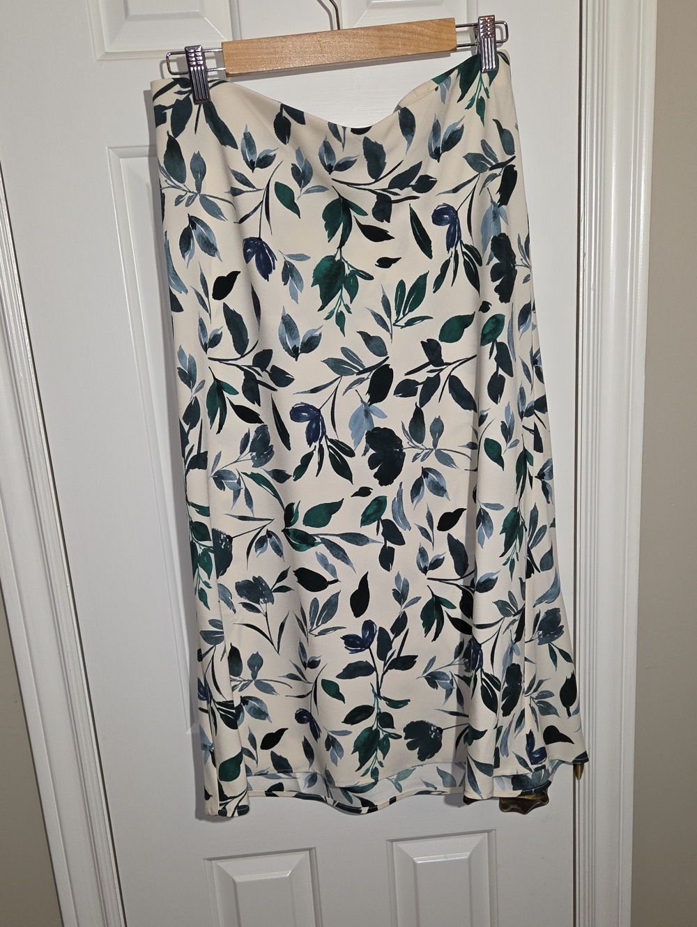 Rachel Zoe Cream Midi Skirt with Green & Blue Leaf Print